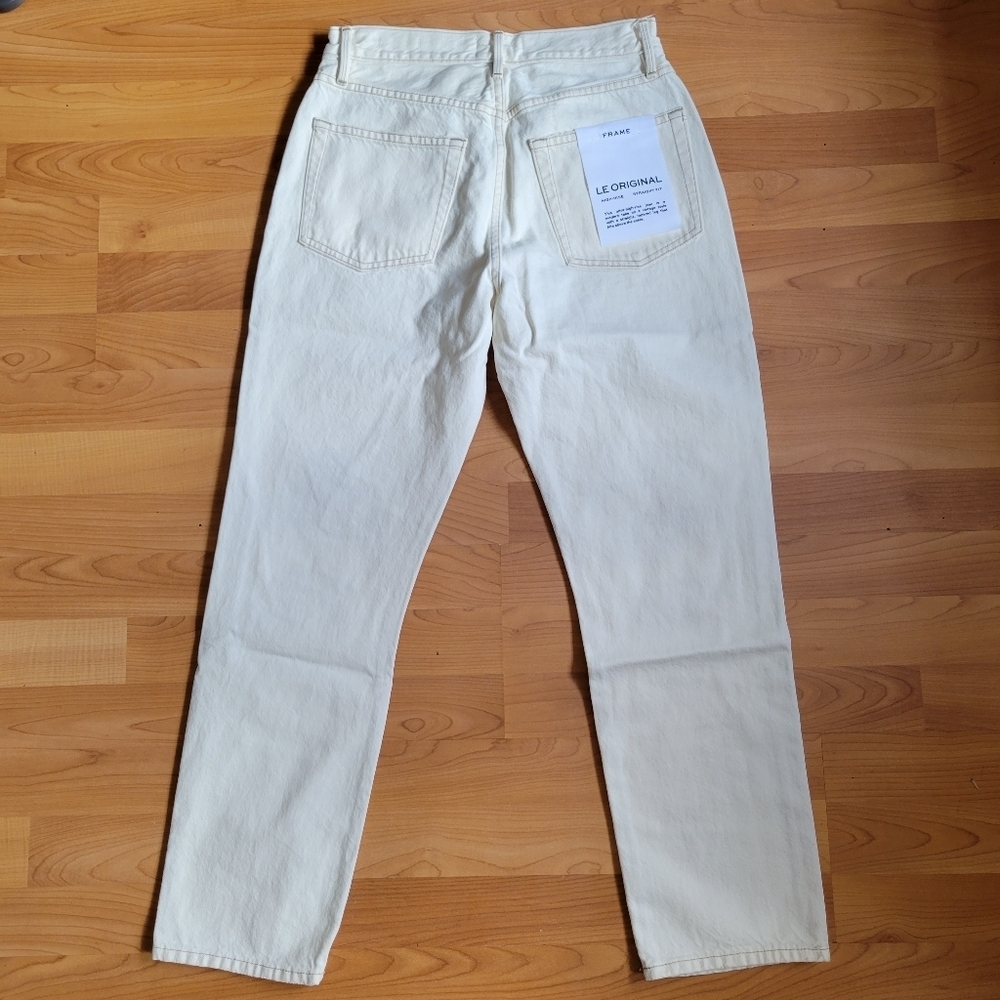 Frame Le Original Ripped Straight Leg High Rise Jeans In Off-White Size 27 - Picture 6 of 13